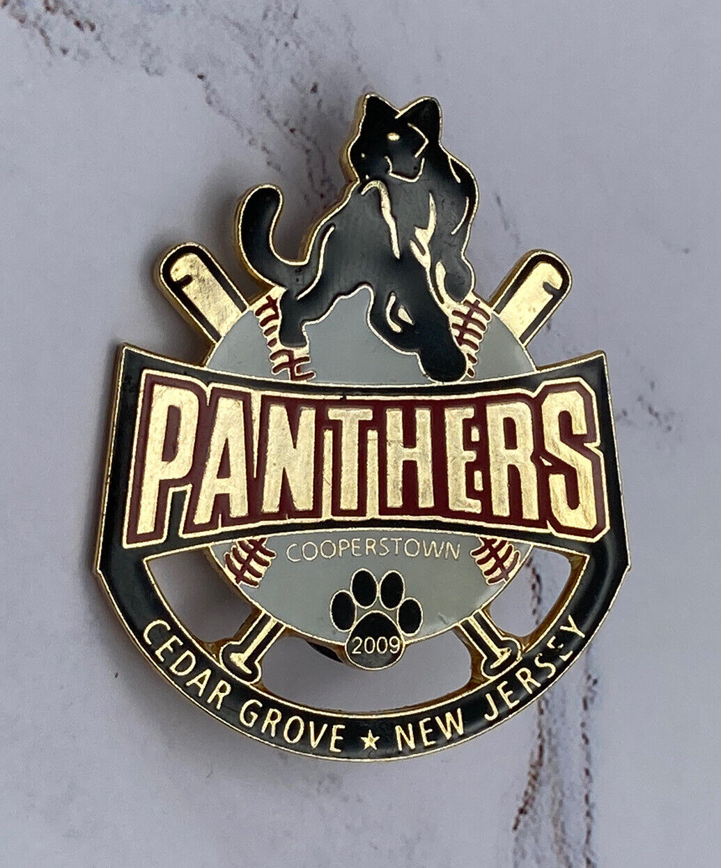 2009 Cooperstown Panthers Lapel/Hat Pin, Cedar Grove, NJ Baseball - 1 5/8” Wide