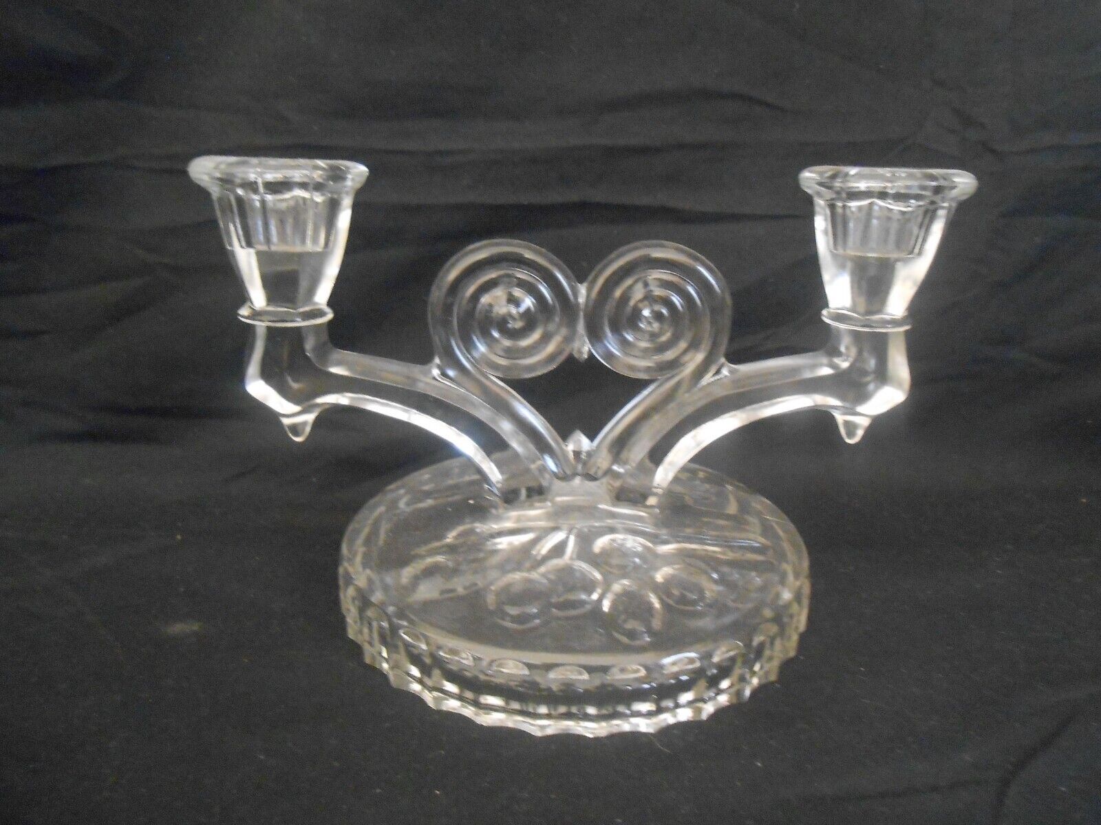 Vintage Clear Glass Victorian Style Candlestick Holder Hearts Berries