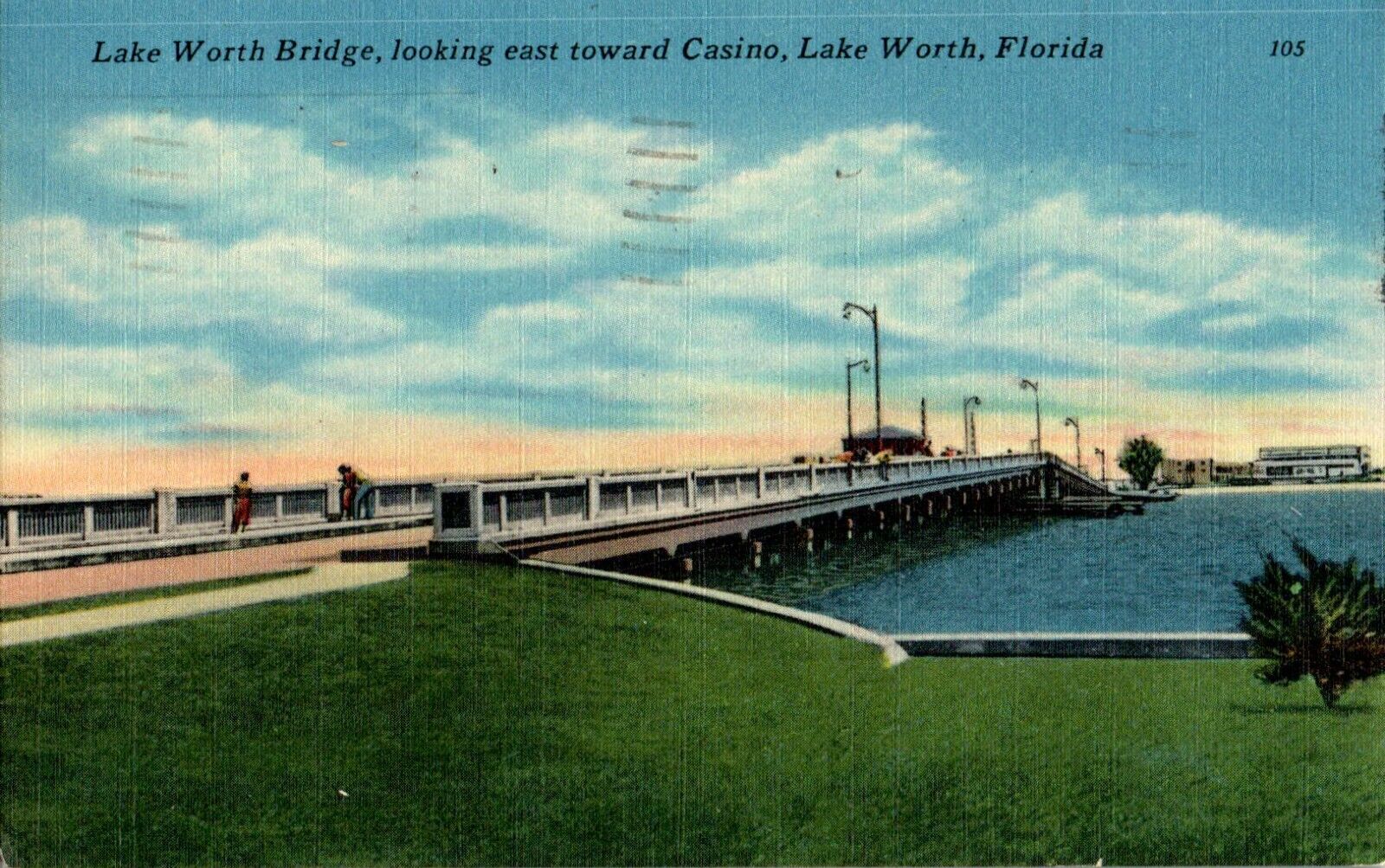 Lake Worth Bridge, Lake Worth, Florida FL 1955 linen Postcard