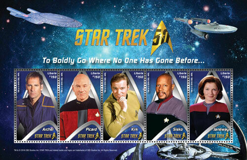 Liberia 2016 - Star Trek 50th Anniversary - Sheet of 5 Stamps Scott #3160 - MNH