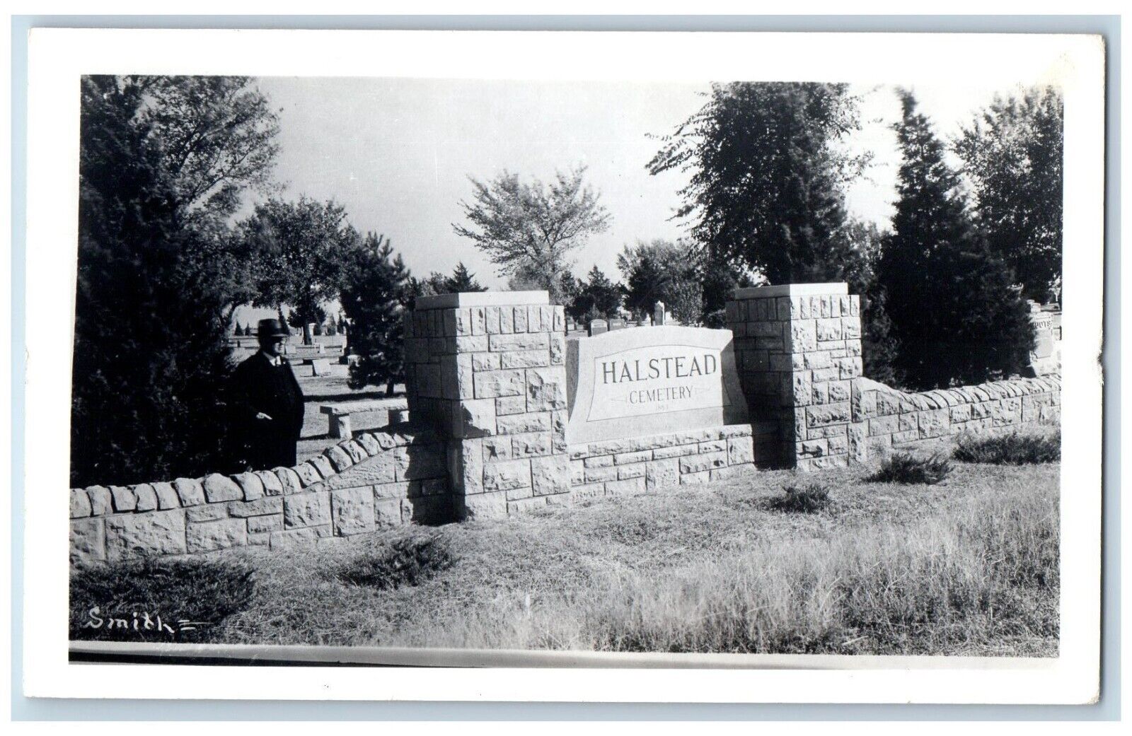 Halstead Kansas KS Postcard RPPC Photo Halstead Cemetery Smith c1930's Vintage