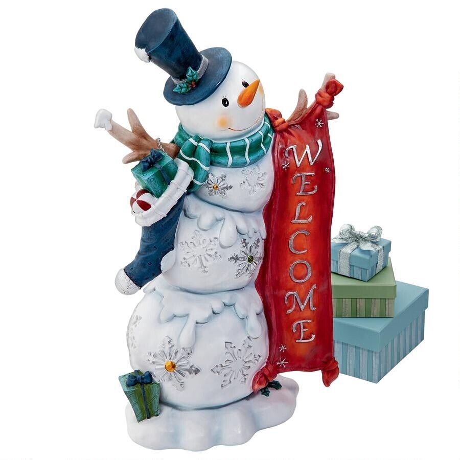 Frosty Snowman Holiday Christmas Decor Santa Gifts Stocking Welcome Sculpture