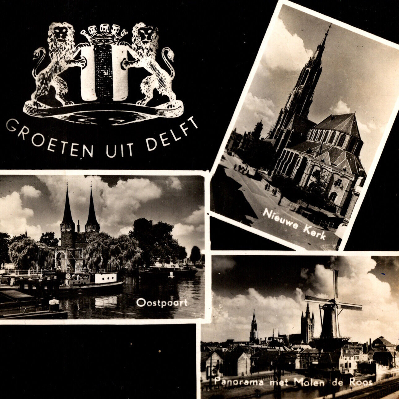 Antique 1930s RPPC Delft Princenhof Oude Kerk Molen de Roos Postcard Netherlands