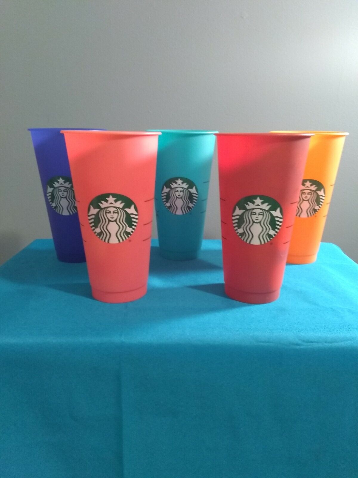 5 Starbucks Reusable Plastic Venti Cup multicolored 24 oz Cold No Lid or Straw