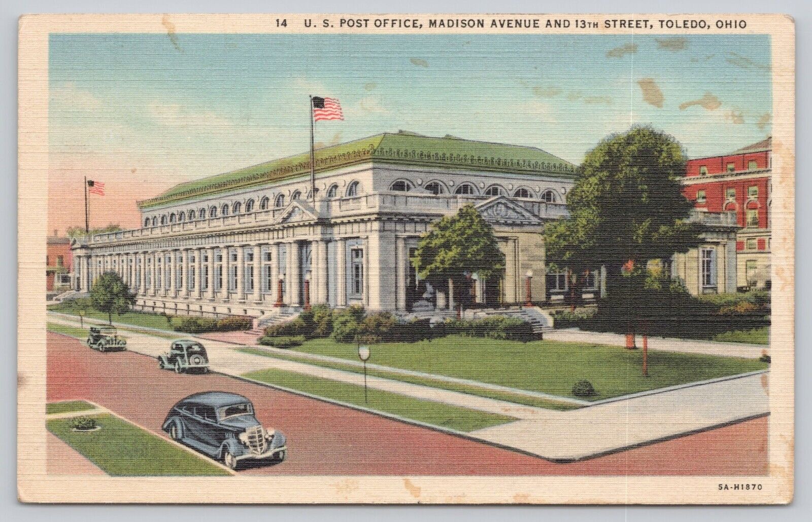 Postcard Post office Madison St Toledo OH Linen