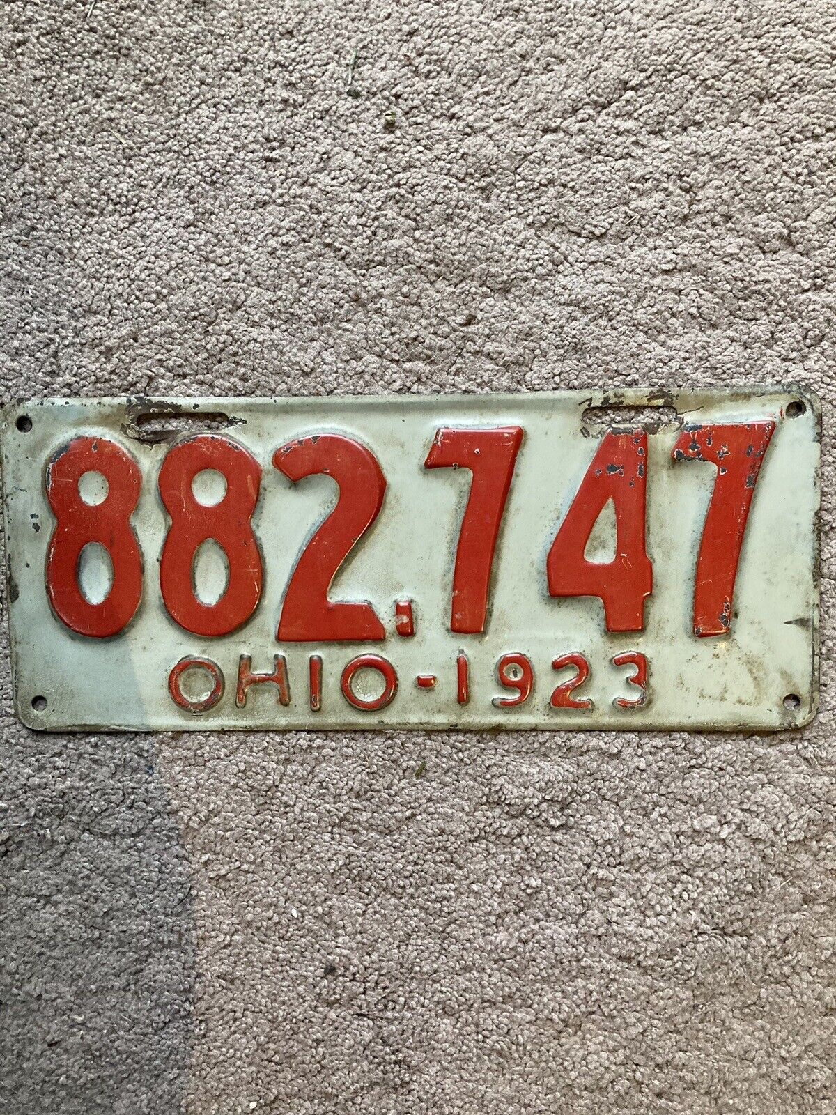 1923 Ohio License Plate - 882.747 - Nice Oldie