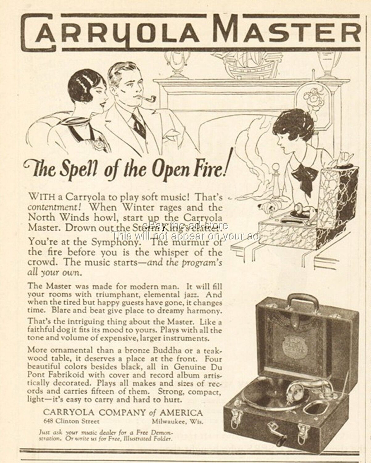 1927 Carryola Portable Turntable Case Phonograph Record Player Vintage Print Ad
