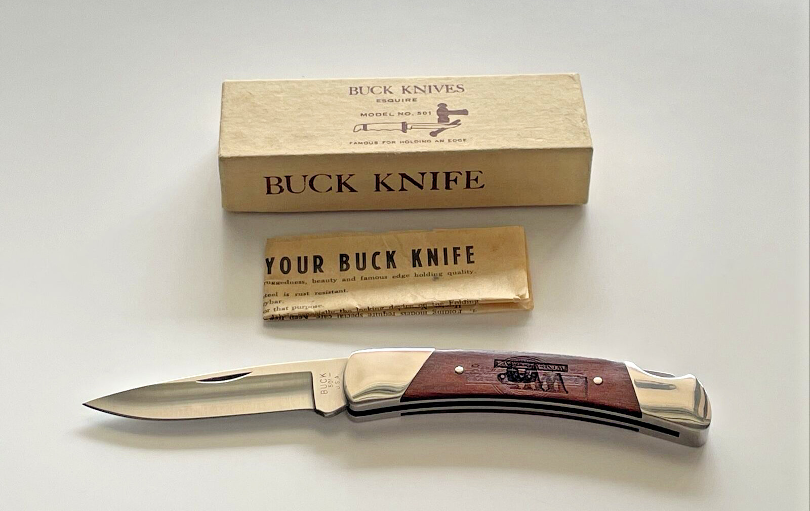 Buck 501 Esquire Folding Knife Lost River Hunt USA 1992 Vintage