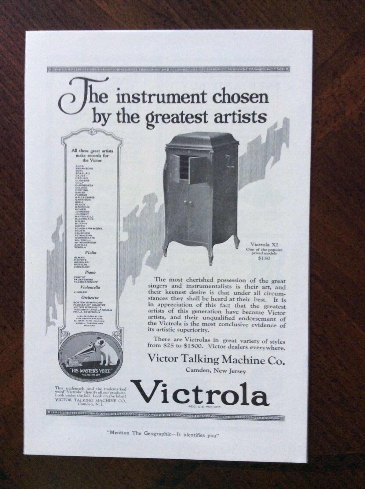 1921 vintage original ad Victrola Talking Machine Company fantastic condition 