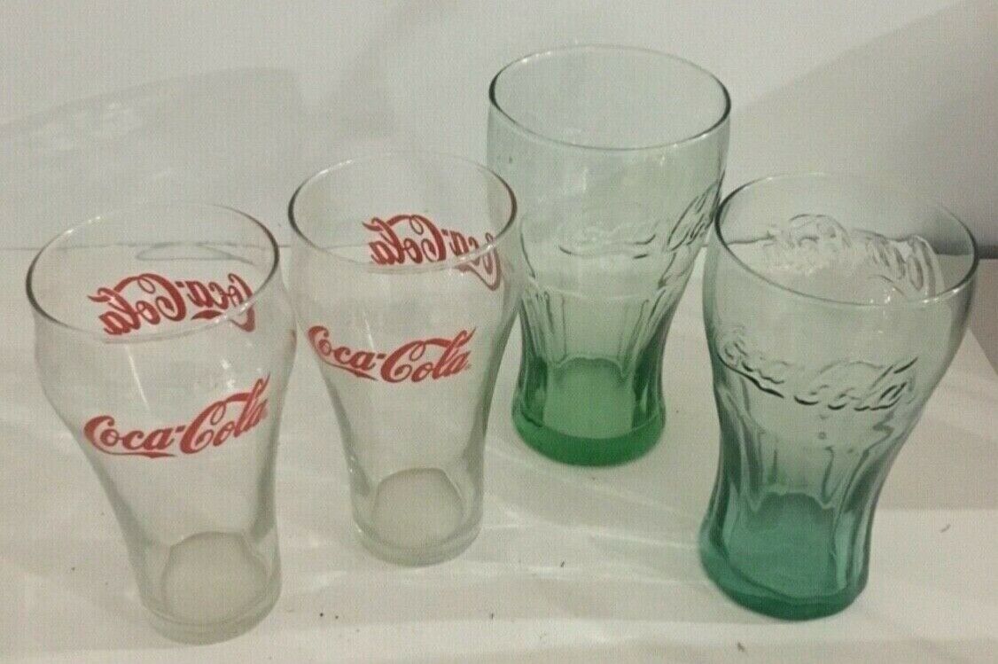 vintage coca cola drinking glasses 2 clear 2 green 