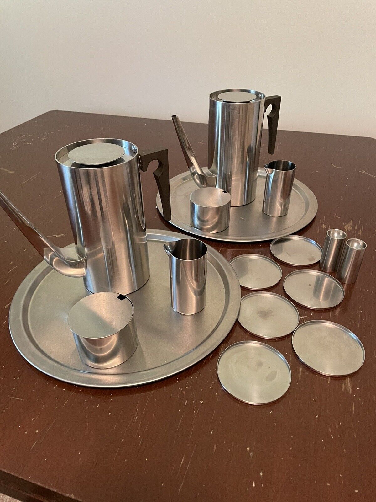 Mid Century Arne Jacobsen Denmark stainless Steel coffee Set (2 Available)