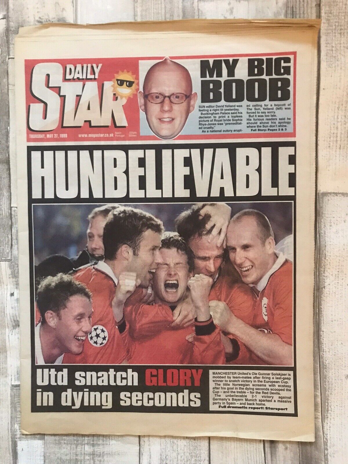 Daily Star Newspaper May 27 1999 Manchester United Treble Spanish Edition