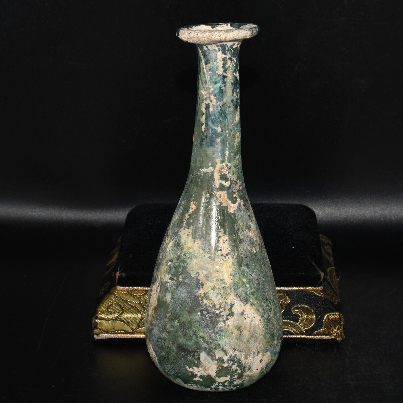 Authentic Ancient Intact Roman Glass Bottle with Long Neck Ca. 3rd - 4th Century
