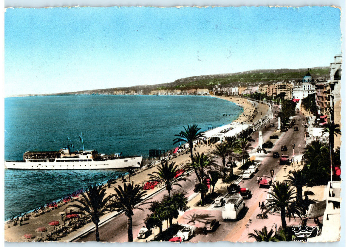 Vintage Postcard, La Promenade des Anglais Nice France, Beach , 1958, Used