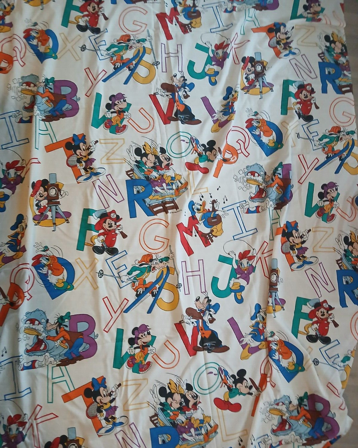 Vintage Twin ABC Mickey Mouse and Friends Flat Sheet