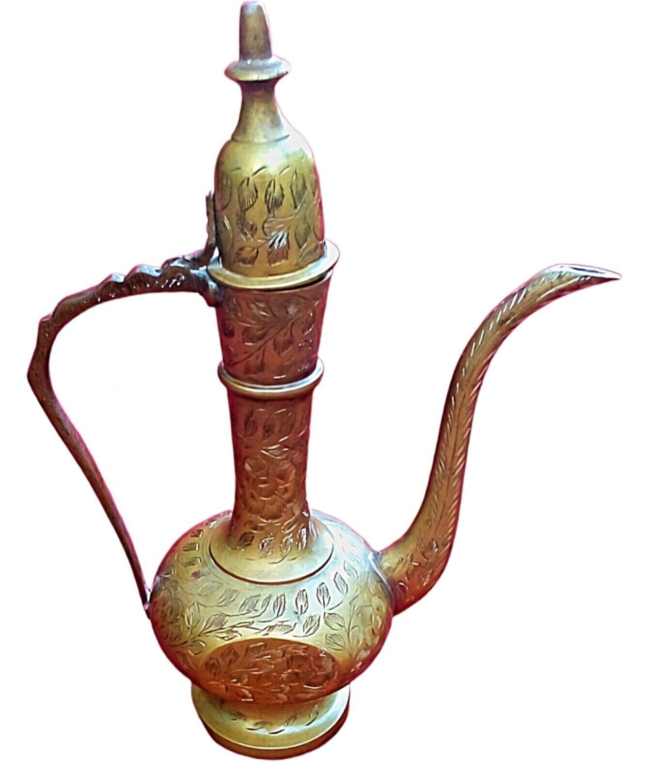 Exotic Turkish Dallah Brass Etched Coffee Pot Arabian Nights Pitcher India