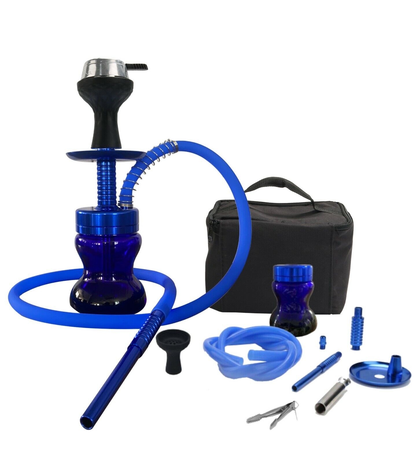 Portable Modern Mini Glass Hookah Complete Set with Carrying Case Bag 