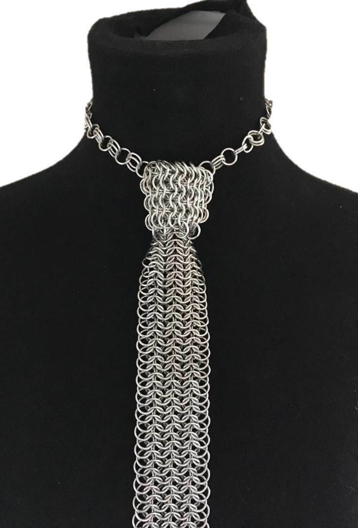 Chainmail TIE, New Item, Aluminum Butted Silver Tie for Birthday Party