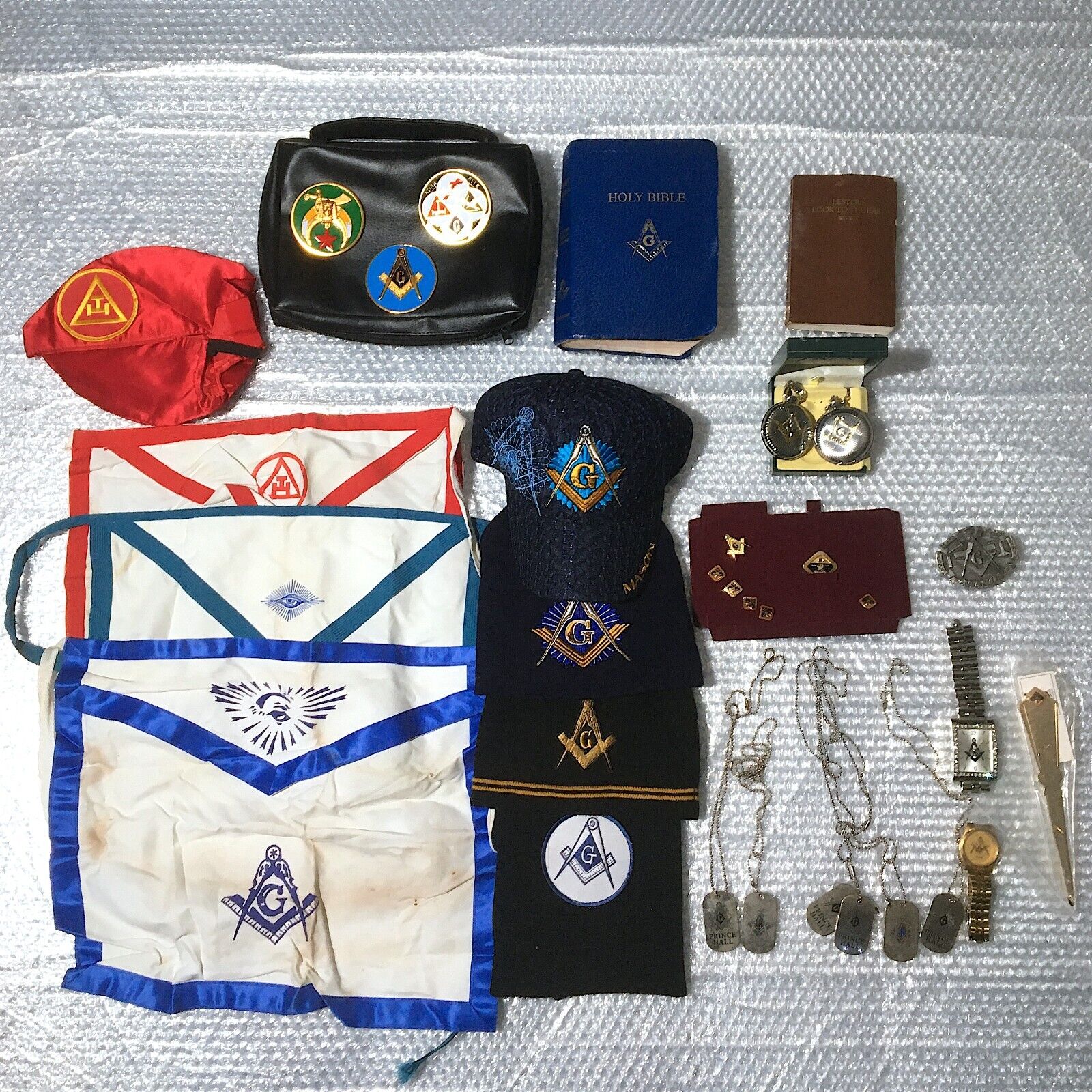 Freemason Masonic Fraternity Lot | Aprons, Hats, Watches, Dog Tags & More