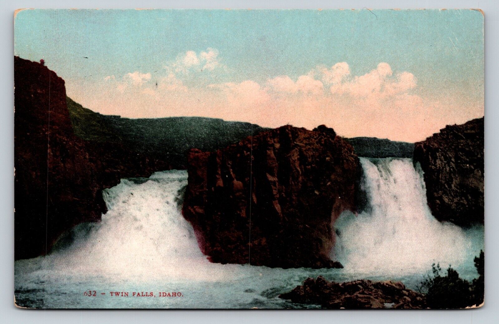 Twin Falls Idaho ID Scenic View Of Two Waterfalls, Snake River ANTIQUE Postcard