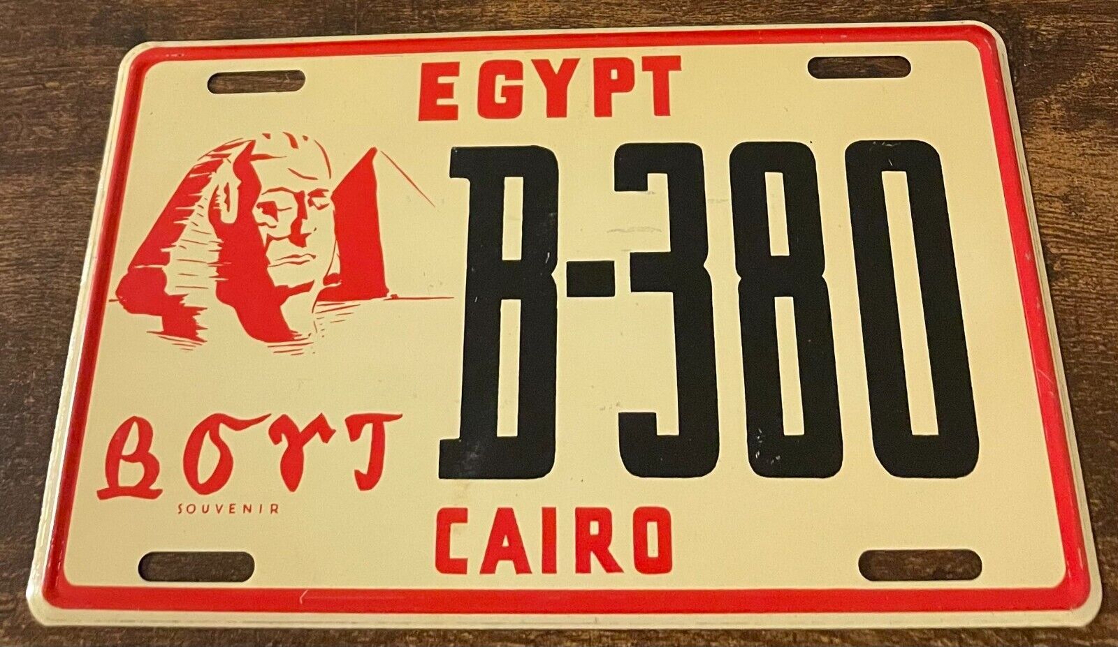 Vintage 1939 Egypt Globetrotter Booster License Plate Cairo Sphinx Pyramid