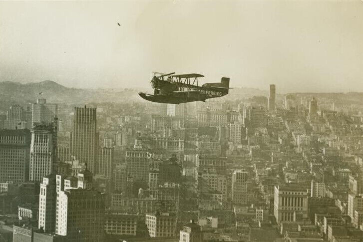 Old 4X6 Photo, Air Ferry in flight over San Francisco