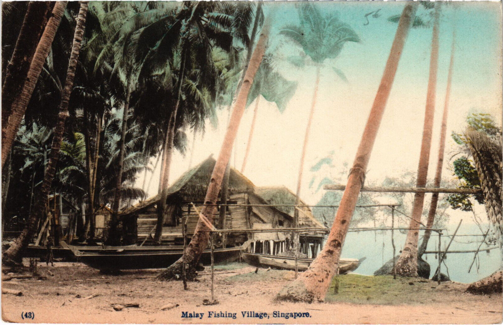 PC SINGAPORE, MALAY FISHING VILLAGE, Vintage Postcard (b47651)