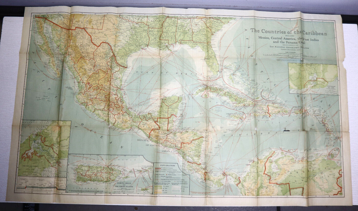 1922 February COUNTRIES OF CARIBBEAN National Geographic Map -