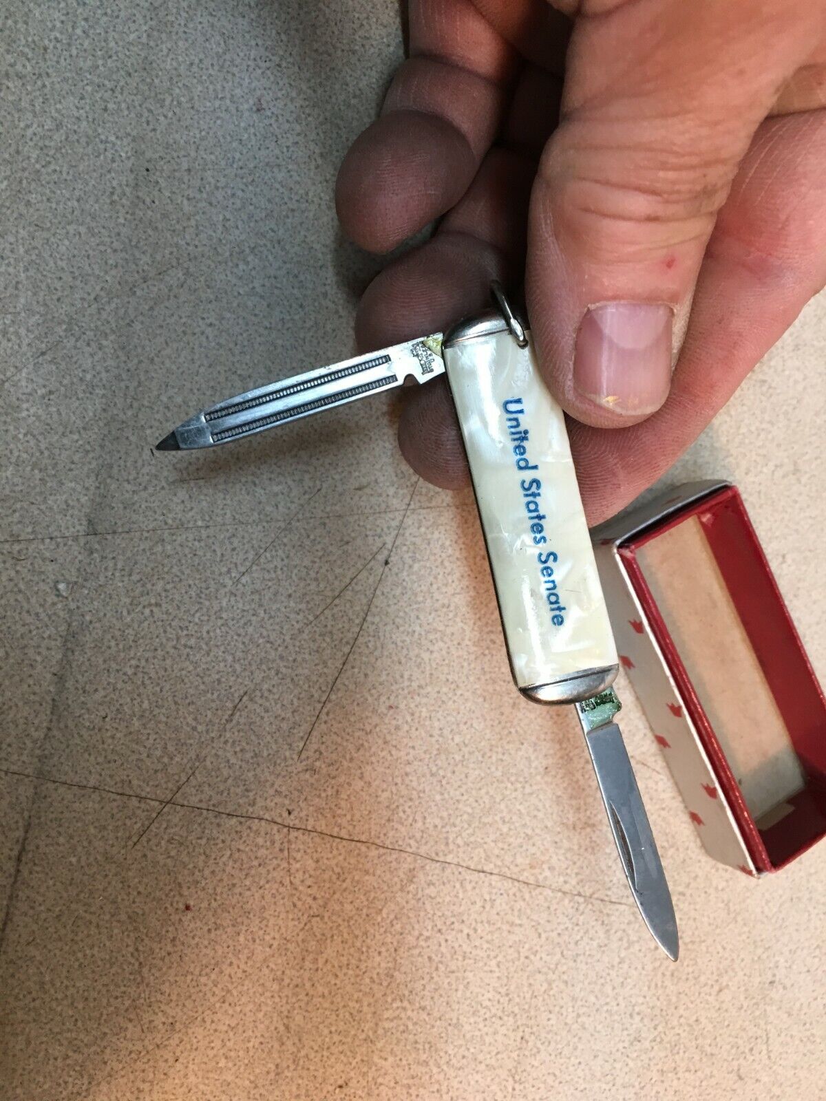 Vintage pocket knife,tiny,mother of pearl United States Senate Novelty in box 