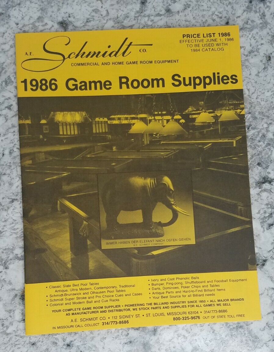 VTG 1986 Schmidt Game Room Supplies Price List Catalog Advertisement Ad 