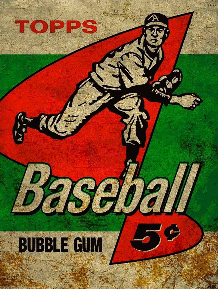 1958 TOPPS BASEBALL 5¢ BUBBLE GUM HEAVY DUTY USA MADE METAL ADVERTISING SIGN