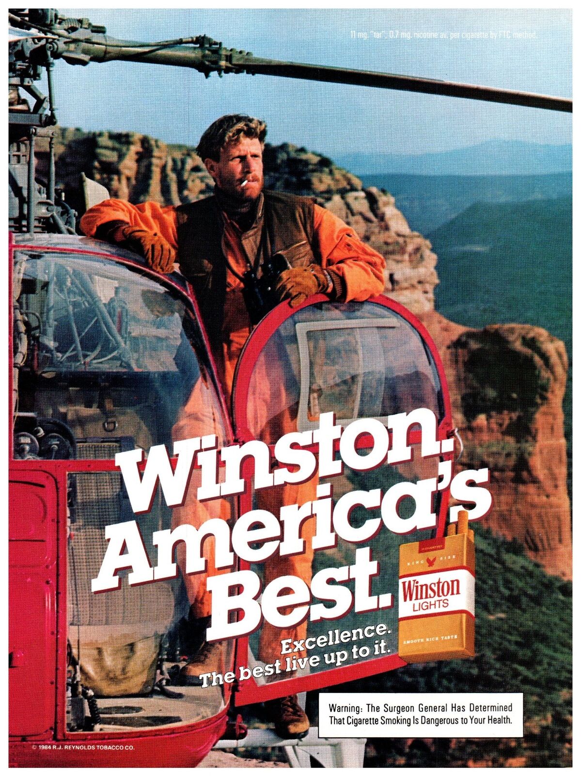 1985 Winston Lights Cigarettes America\'s Best Vintage Print Ad Helicopter Canyon