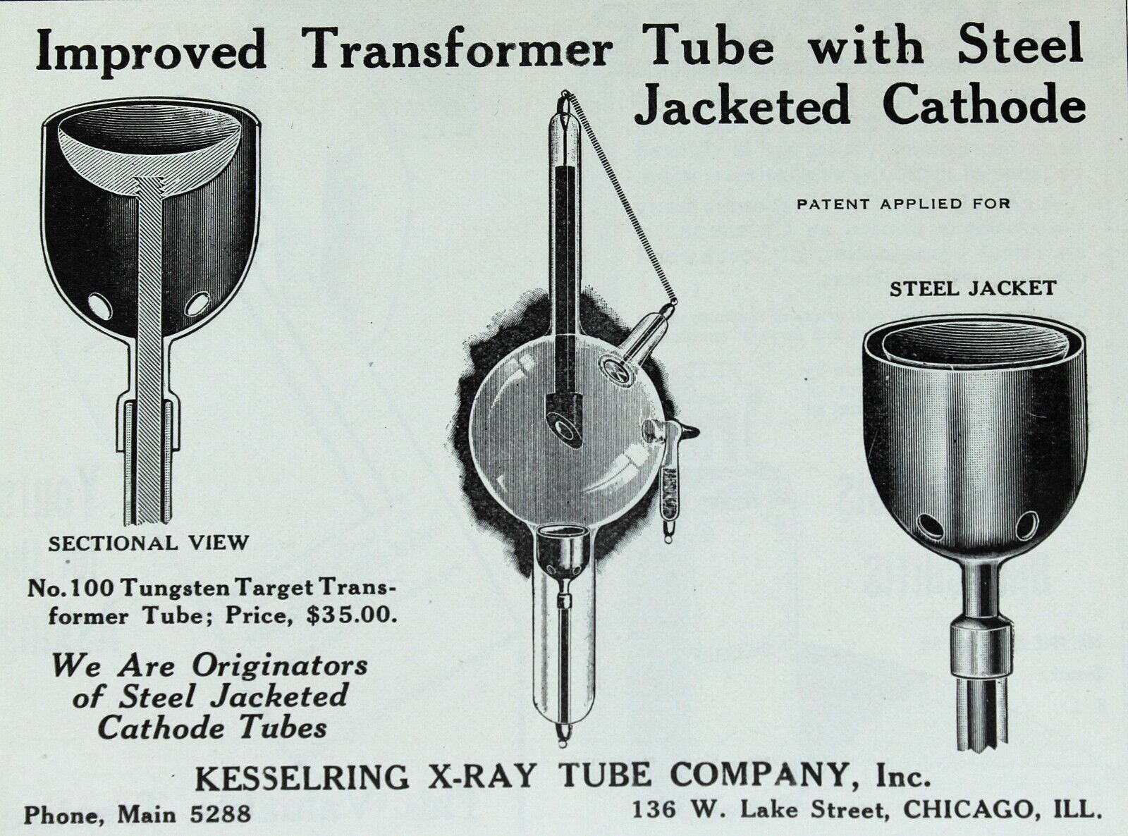 1915 KESSELRING X-RAY TUBE CO Medical Advertising Original Antique Print Ad