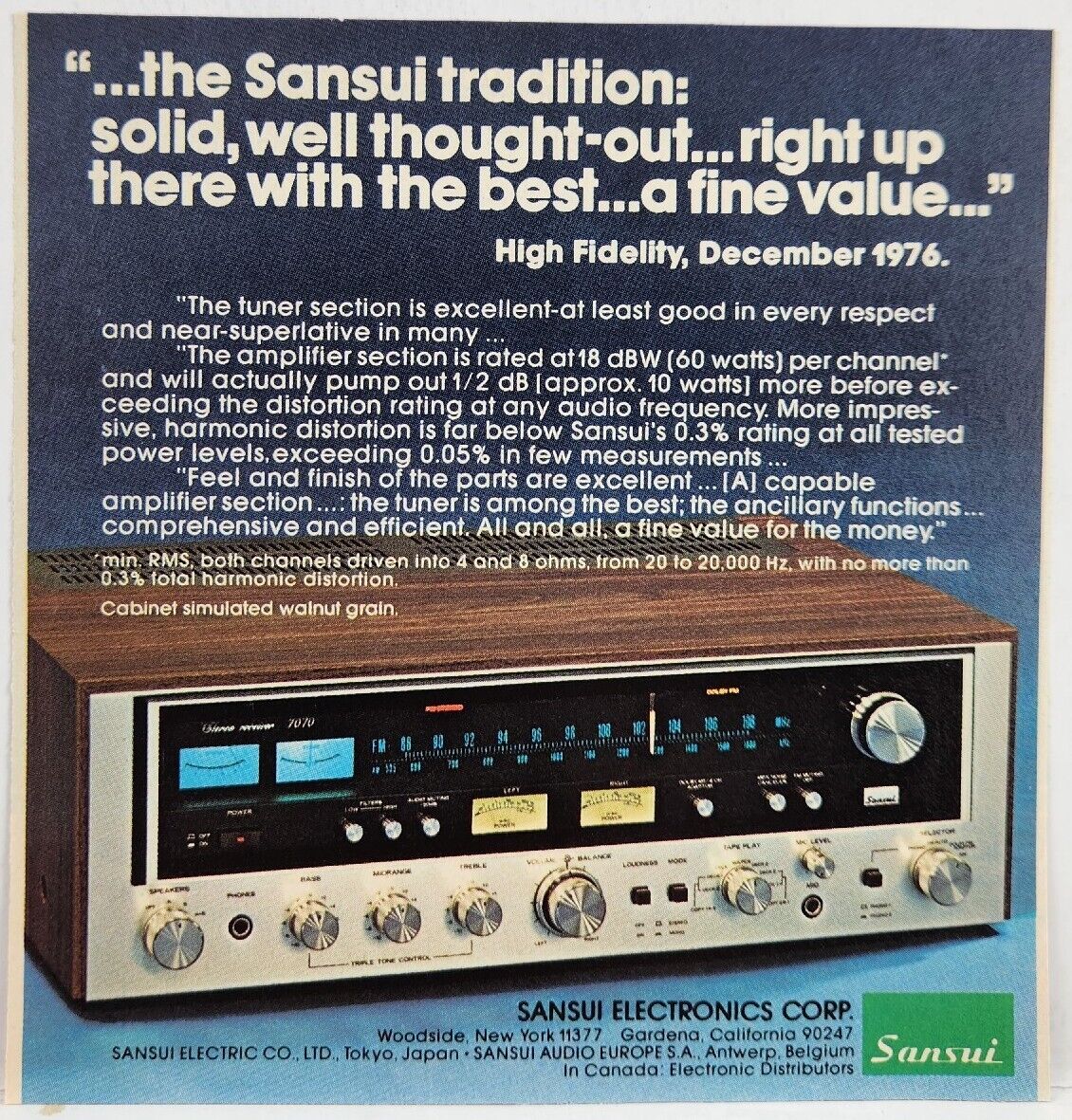 1977 Sansui Stereo Receivers Tuner Vintage Print Ad Poster Man Cave Art Deco 70s