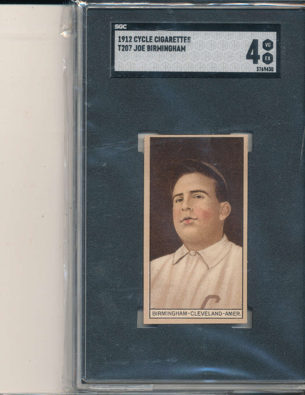 1912 cycle cigarettes t207 Joe Birmingham Indians card sgc 4 vg-ex  bxm4