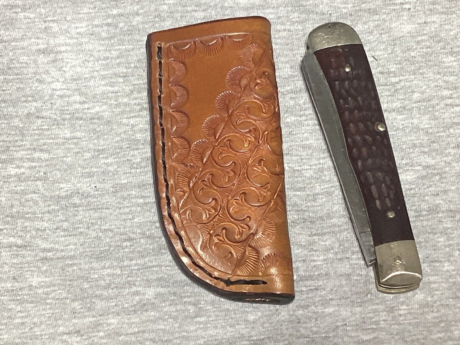 Trapper Leather Pocket Folding Knife Belt Loop Case Sheath Handmade