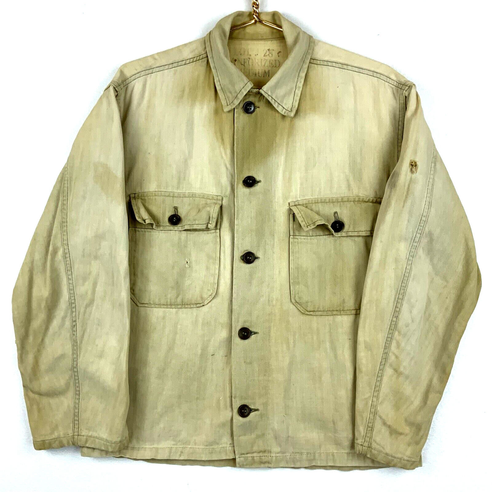 Vintage Us Army Sanforized Lot J28 Hbt Button Up 2 Pocket Shirt Size Medium 40s