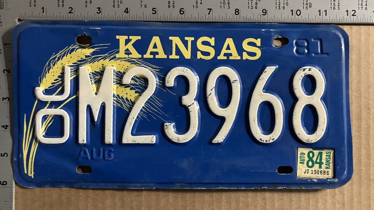 1984 Kansas license plate JO M23 968 YOM DMV Johnson Ford Chevy Dodge 14460