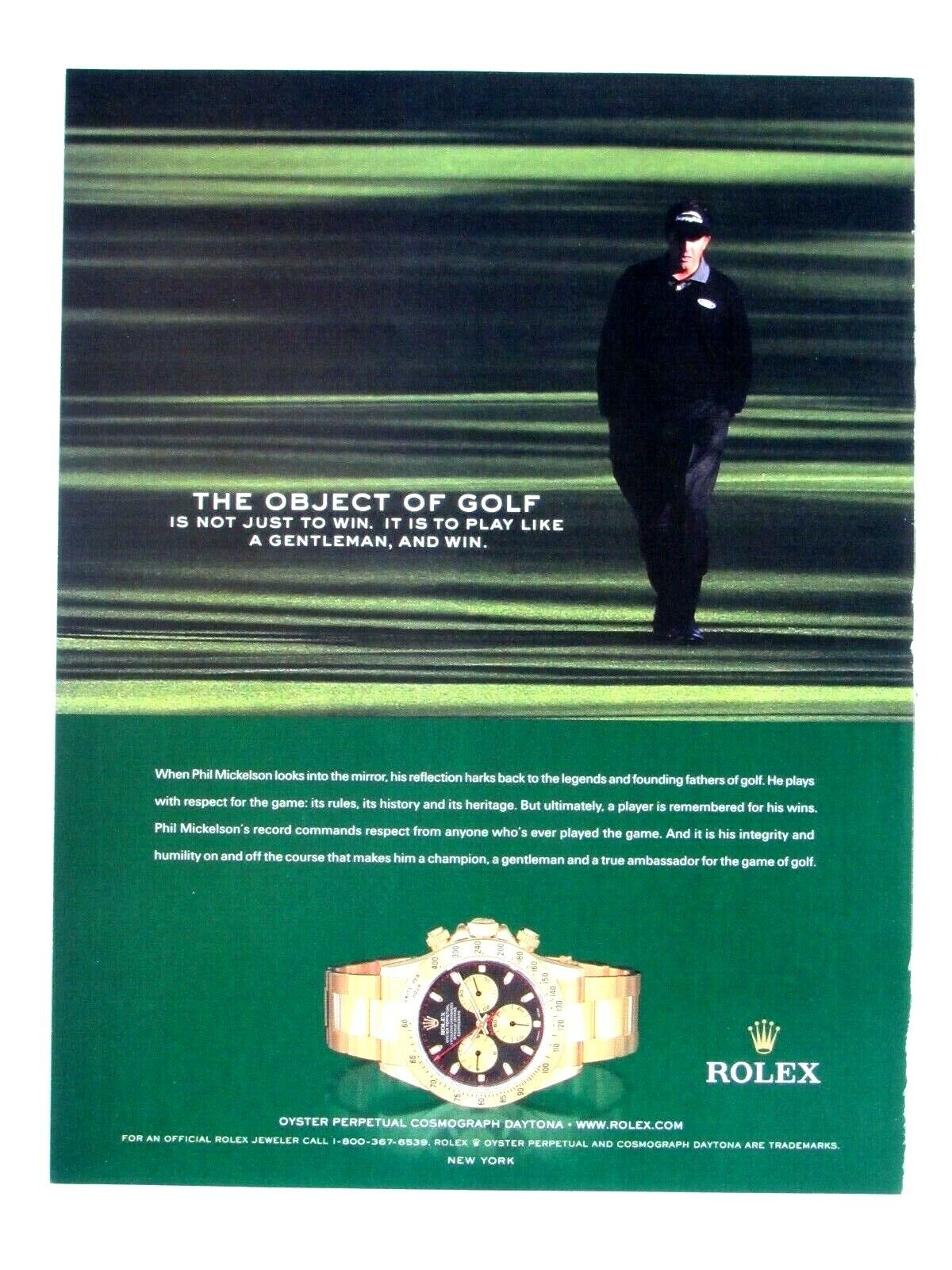 Phil Mickelson Rolex Oyster Perpetual 2005 Original Print Ad 8.5 x 10.5\
