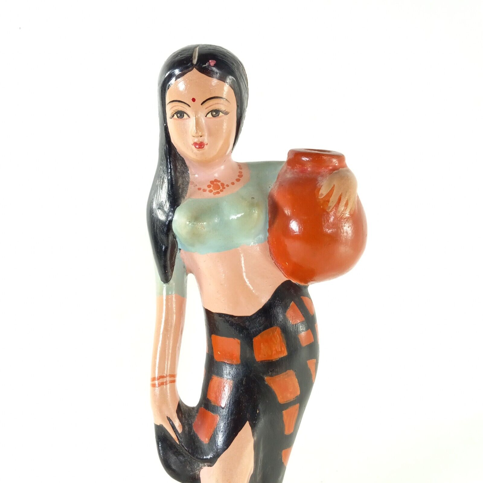 Indian Woman Figurine Bindi Chakra 10” Travancore Handicrafts Quilon India VTG