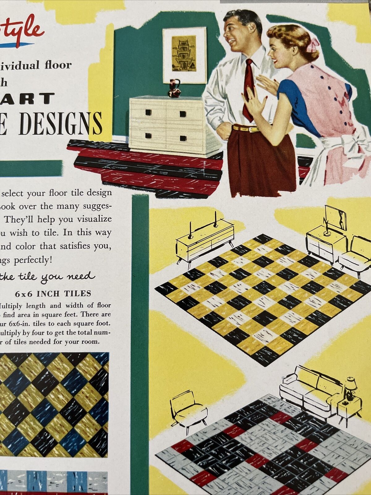 Vintage Sears Vinyl Asbestos Floor Tile Brochure How To Install Color Designs +