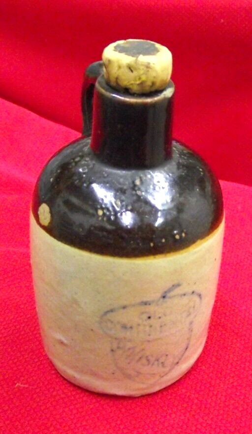 Old Miniature Stoneware Whiskey Jug (BX358) Antique Small Liquor Bottle