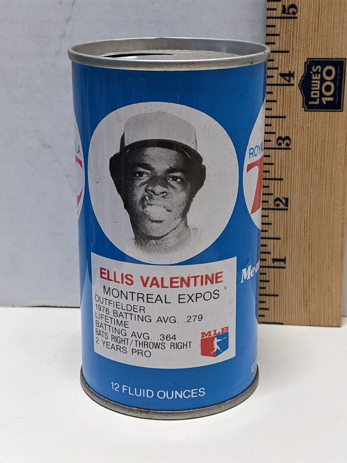 Vintage 70\'s Royal Crown RC Cola MLB Ellis Valentine Baseball Can