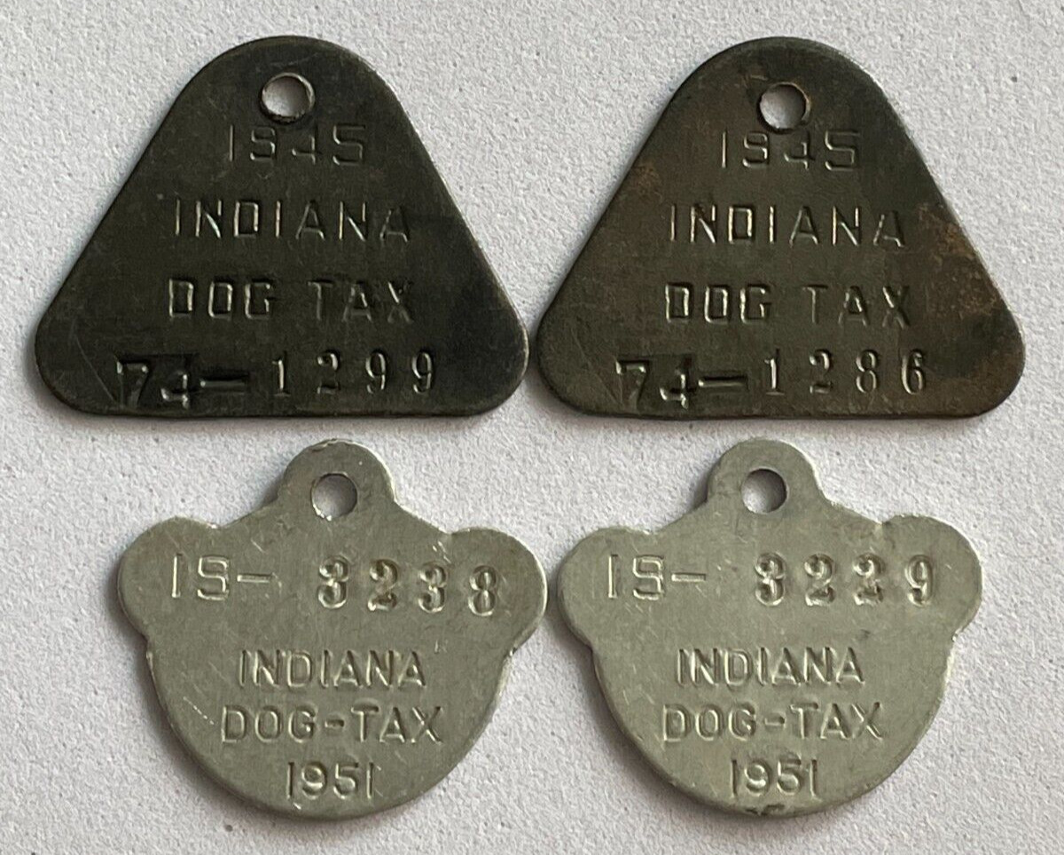 Vintage 1945 & 1951 Indiana Dog License Tax Tag Lot of 4
