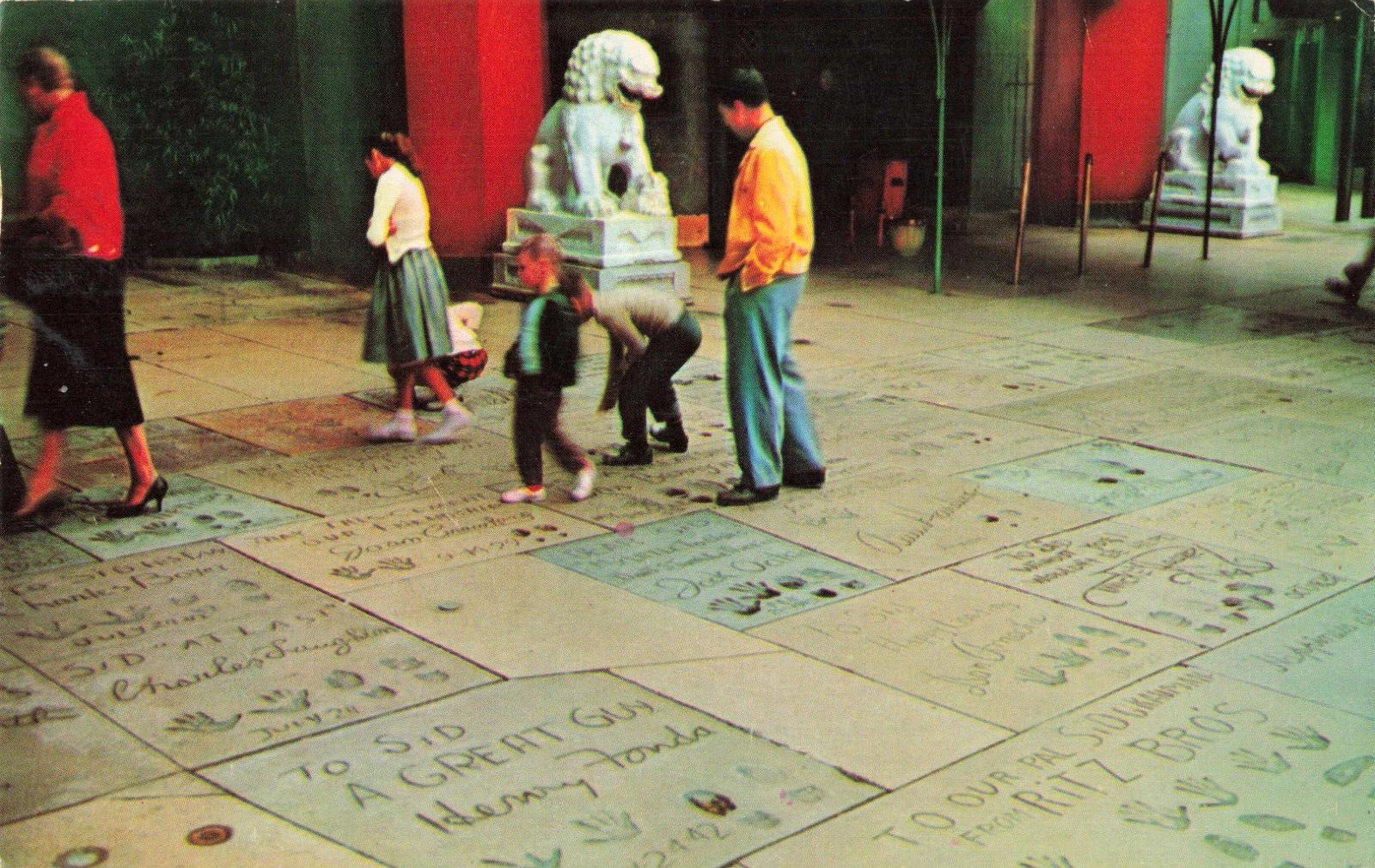 Los Angeles CA, Grauman's Chinese Theater Forecourt Hollywood, Vintage Postcard
