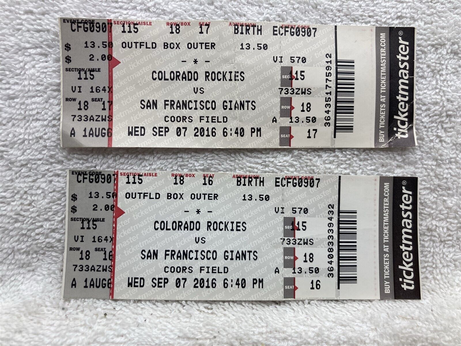 2016 Colorado Rockies vs San Francisco Giants MLB Baseball Game Tickets Vtg