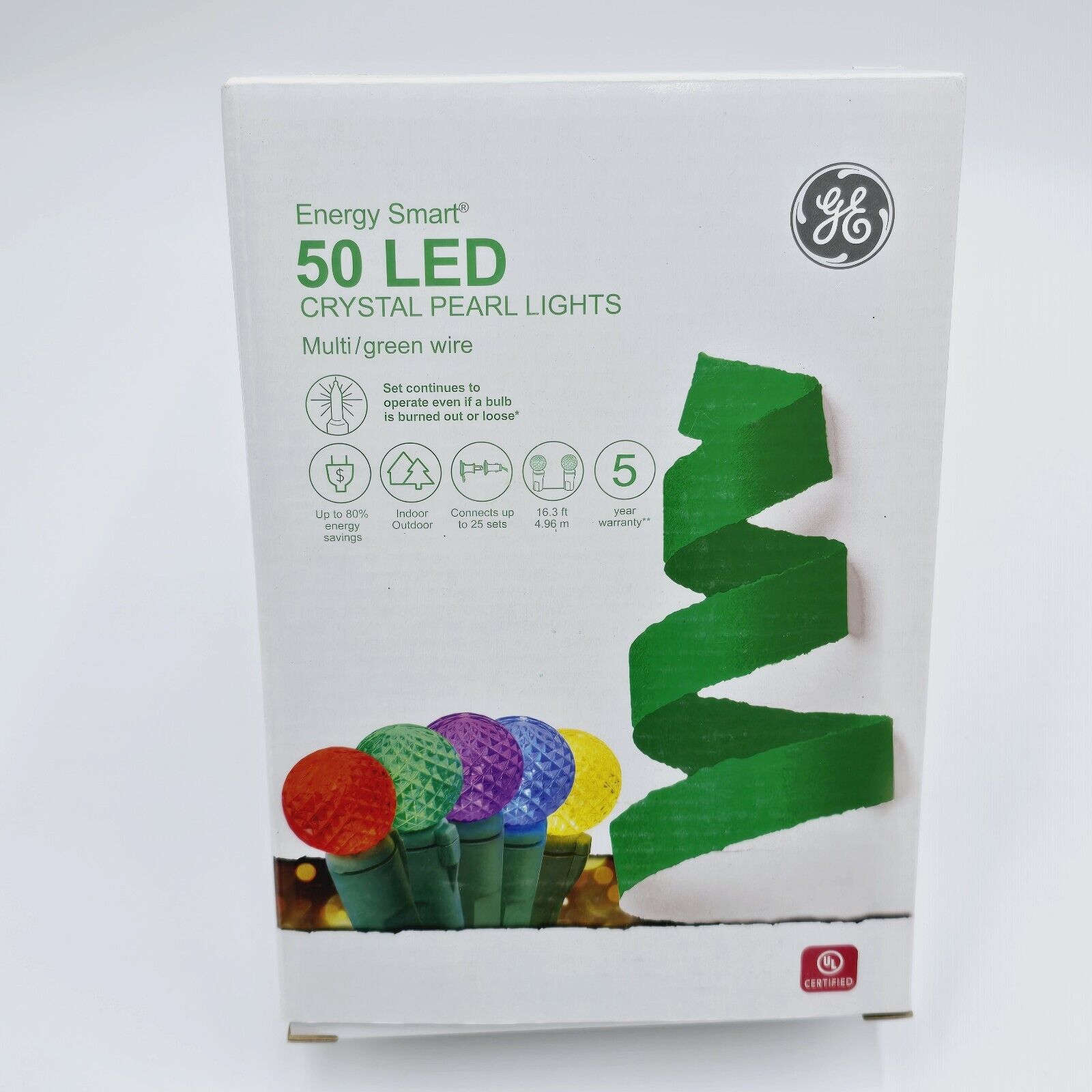 NEW GE Energy Smart 50 LED Crystal Multi Color String Lights  with Green Wire