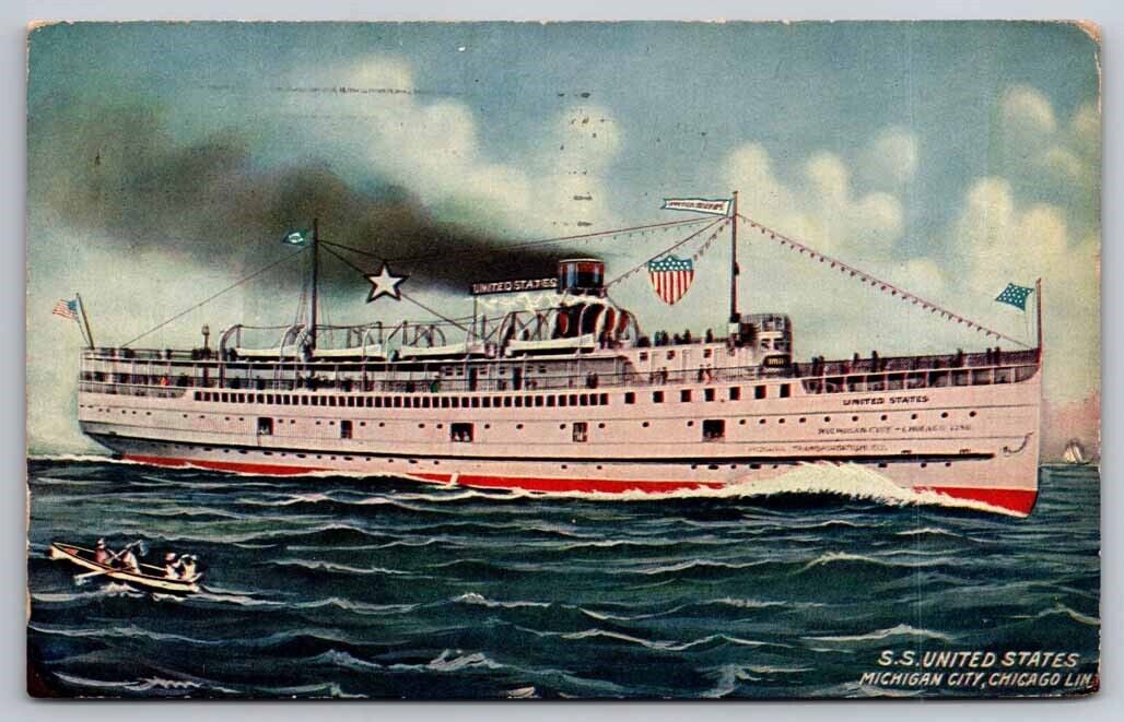 eStampsNet - SS United States Michigan City Chicago Line 1911 Postcard