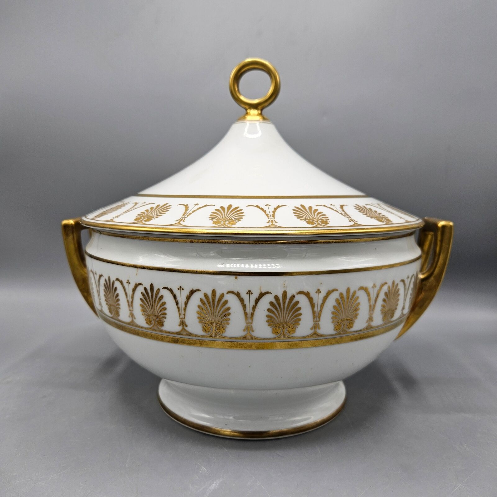 Vintage Richard Ginori Italian Porcelain Pompei Gold Round Covered Soup Tureen