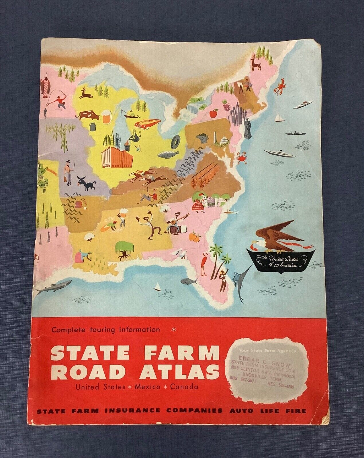 Vintage State Farm Road Atlas 1962 Rand McNally Edgar Snow Knoxville TN